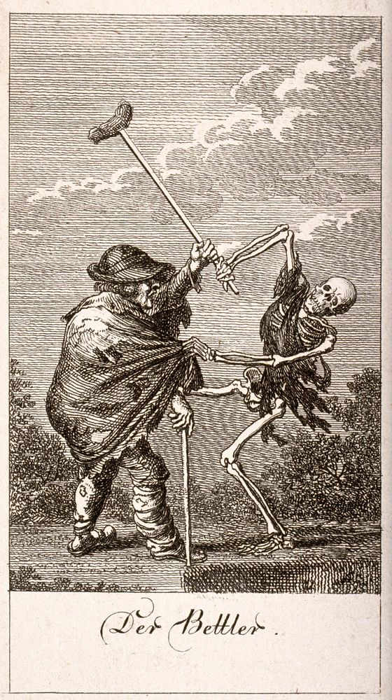 The dance of death: death and the beggar. Etching by D.-N. Chodowiecki, 1791, after himself.