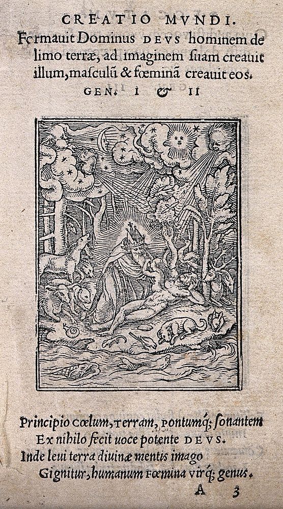 The dance of death: the creation. Woodcut by Hans Holbein the younger.