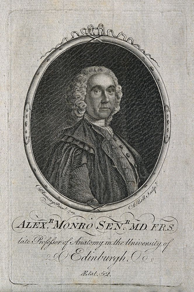Alexander Monro. Line engraving by A. Bell after A. Ramsay, 1749.