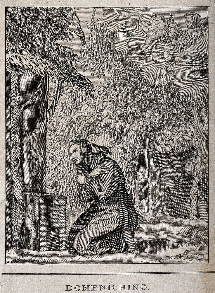 Saint Dominic of the Causeway. Etching after D. Zampieri, il Domenichino.