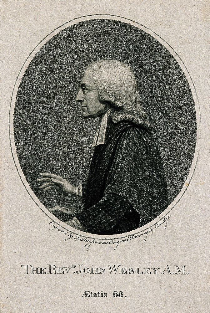 John Wesley. Stipple engraving by R. Hancock, 1790, after J. Miller.