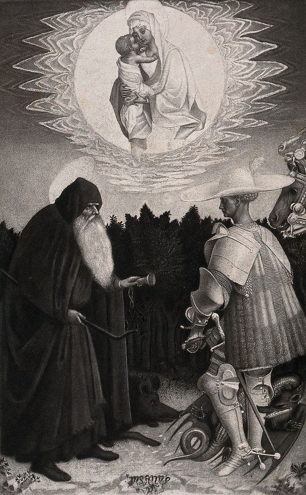 Saint Antony Abbot and Saint George. Photogravure after Pisanello, 19--.