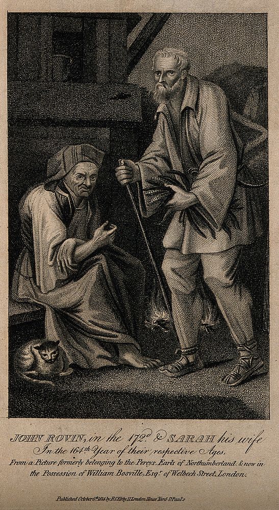 John Rovin and Sarah Rovin, aged 171 and 164 respectively. Engraving, 1814.
