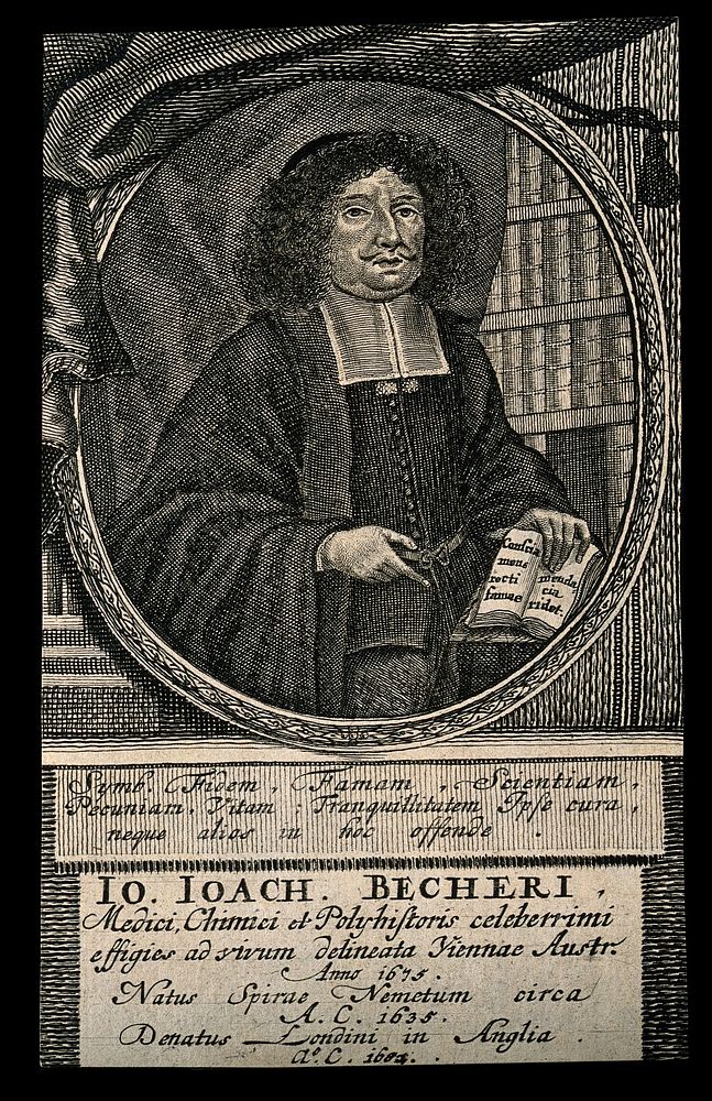 Johann Joachim Becher. Line engraving by W. P. Kilian, 1675.