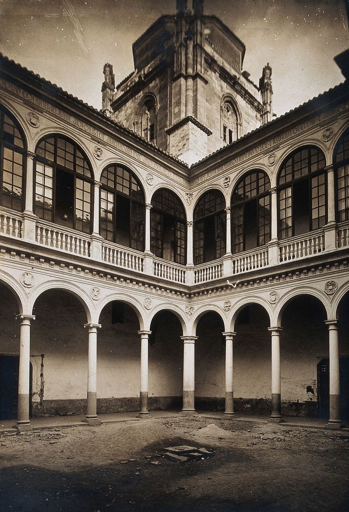 Lunatic asylum (once a convent), Granada: a corner of the cloister. Photograph, ca.1900.