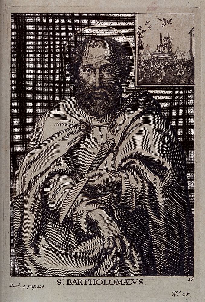 Saint Bartholomew. Line engraving attributed to W. Faithorne.