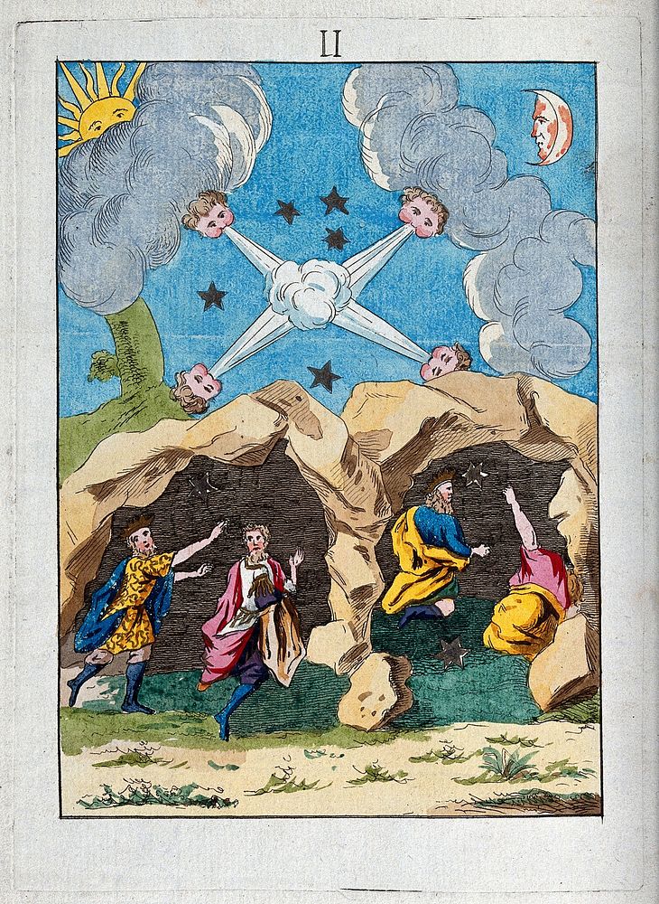 The magi sheltering in a cave on the way to Bethlehem; here representing mercury converted into sulphur, at the moment of…