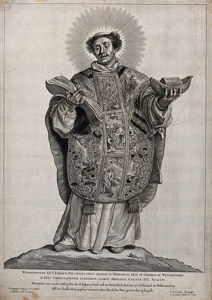 Saint Werenfried van Elst. Engraving by C. de Visscher, 1650, after P. Soutman.