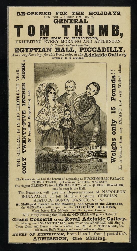 General Tom Thumb : the man in miniature, exhibiting every morning and afternoon, in Caitlin's Indian collection, Egyptian…