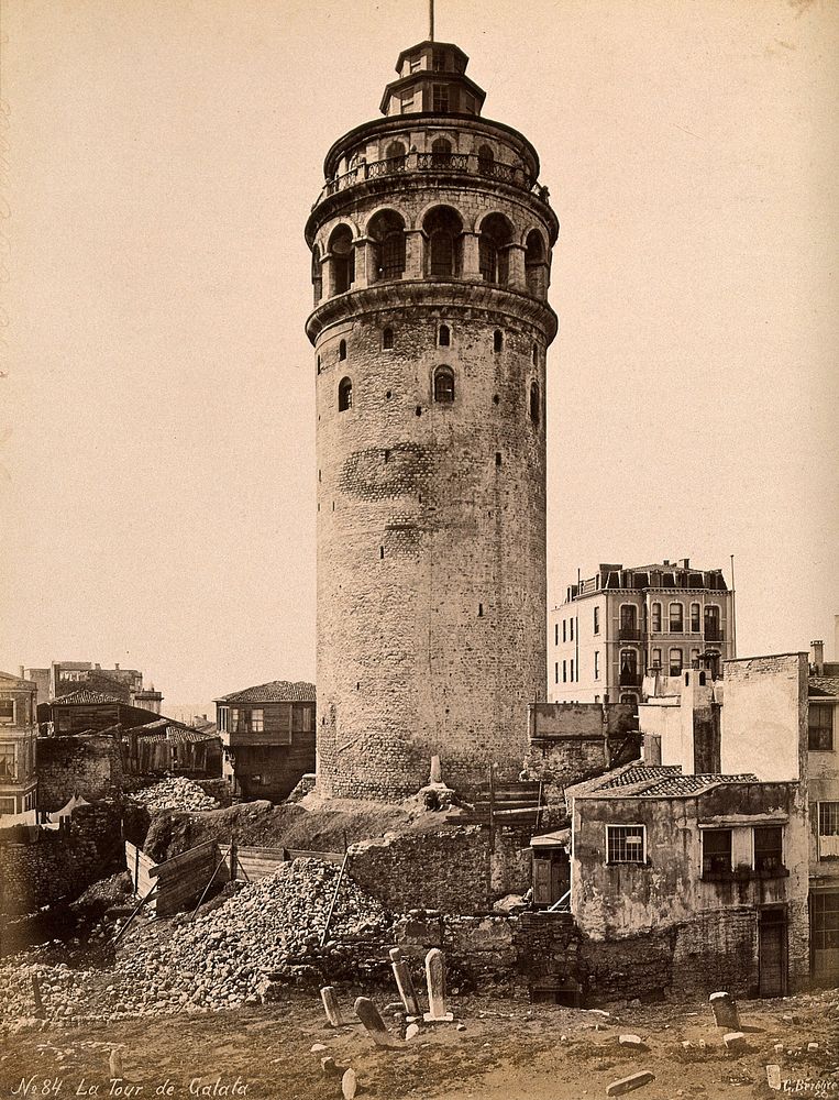 The Galata Tower, Istanbul, Turkey. Photograph by Guillaume Berggren, ca. 1880.