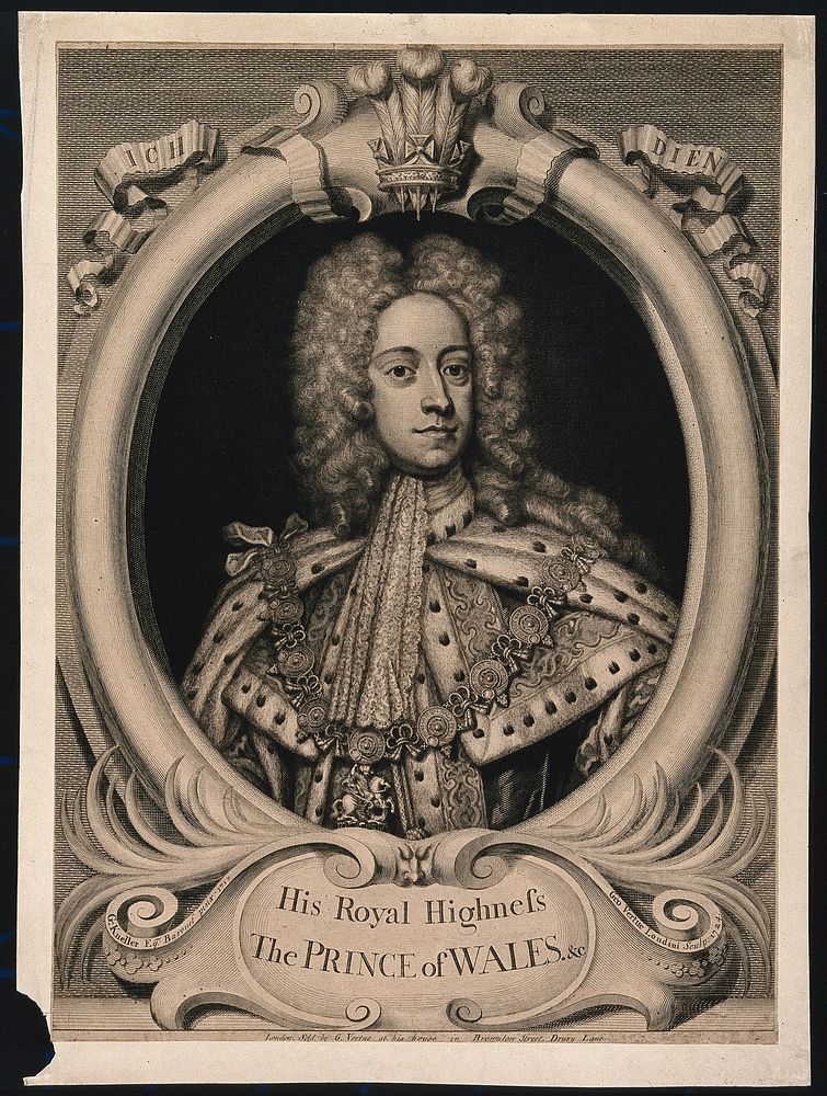 King George II as Prince of Wales. Engraving by G. Vertue after G. Kneller, 1724.