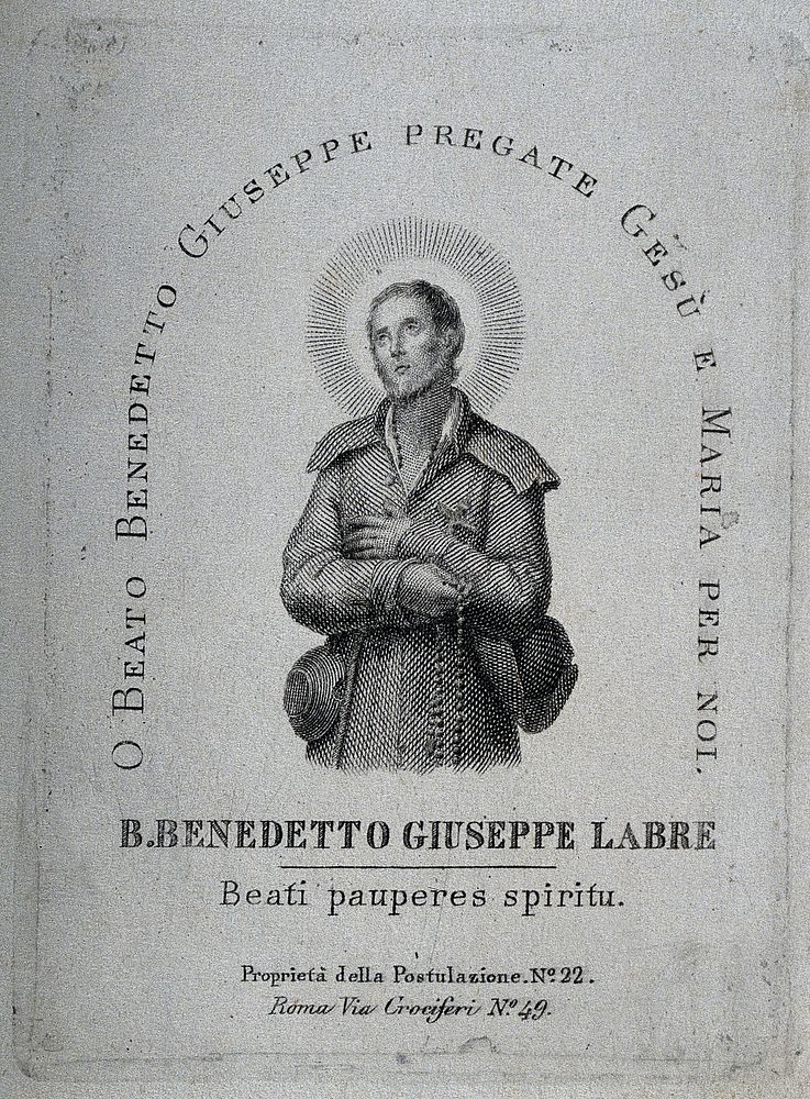 Saint Benedict Joseph Labre. Line engraving.