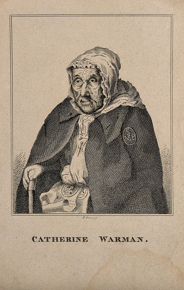Catherine Warman, a very old lady. Engraving by R. Graves.