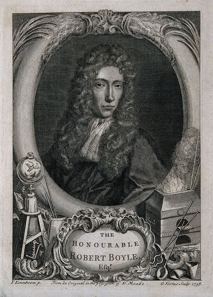 Robert Boyle. Line engraving by G. Vertue, 1738 after J. Kerseboom.