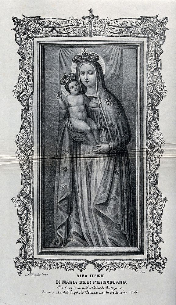 The Blessed Virgin of Pietraquaria at Averzano. Lithograph after L. Giannantoni, 1859.