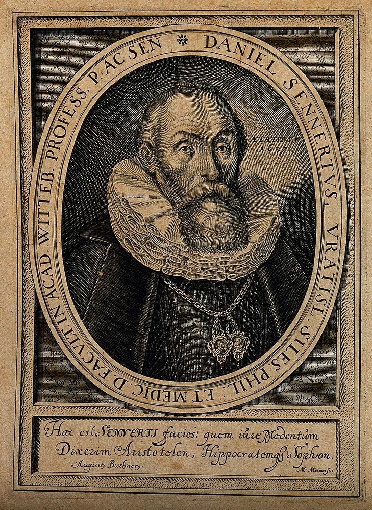 Daniel Sennert. Line engraving by M. Merian, 1628.