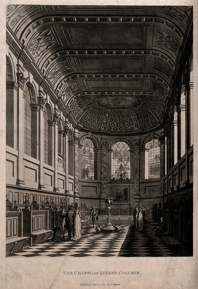 Queen's College, Oxford: interior of chapel. Aquatint.