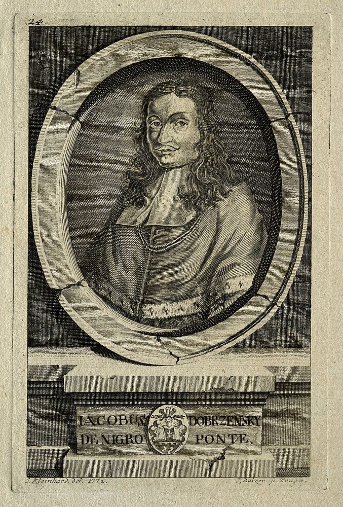 Jacobus Joannes Wenceslaus Dobrzenski [Dobrensky] de Nigro Ponte. Line engraving by J. Balzer after J. Kleinhard, 1772.