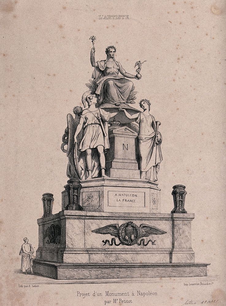 Monument for Napoleon. Lithograph by A. Leloir.