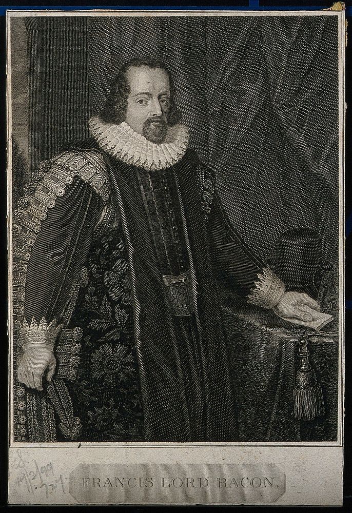 Francis Bacon, Viscount St Albans. Line engraving after A. Bleyenberch.