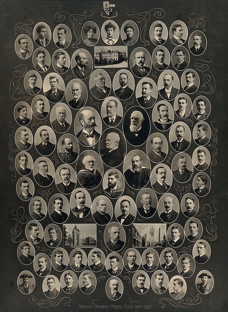Aberdeen University: the Faculty of Medicine and medical class of 1897-1902, each in a roundel, head and shoulders. Process…