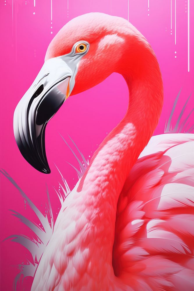Airbrush art a flamingo animal bird beak.