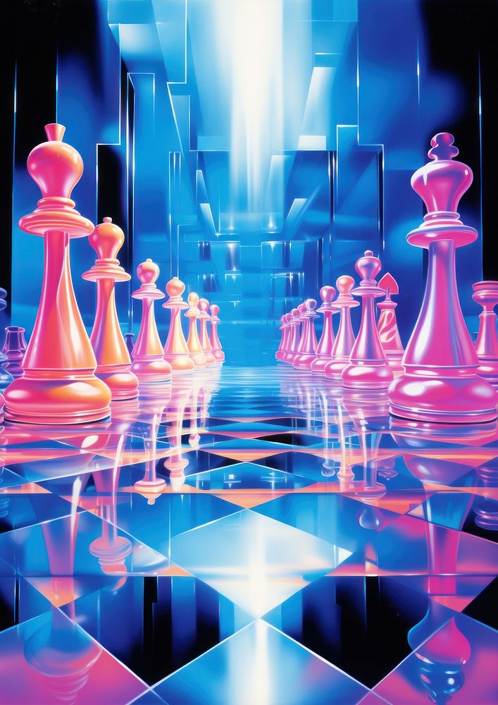 Airbrush art of chess purple game architecture.