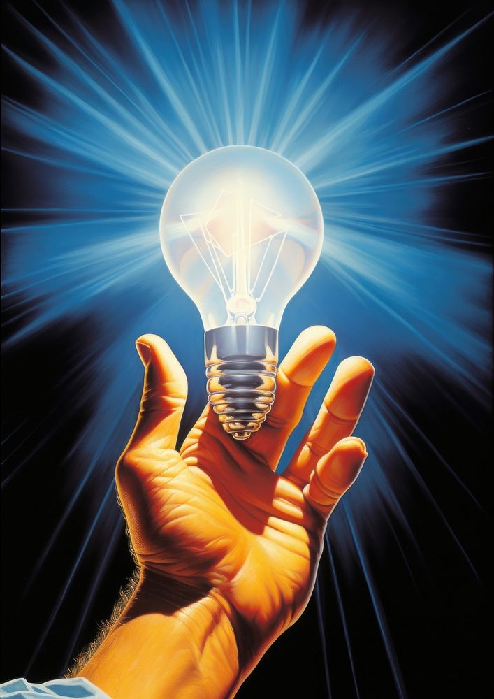 Hand holding light bulb lightbulb electricity illuminated.