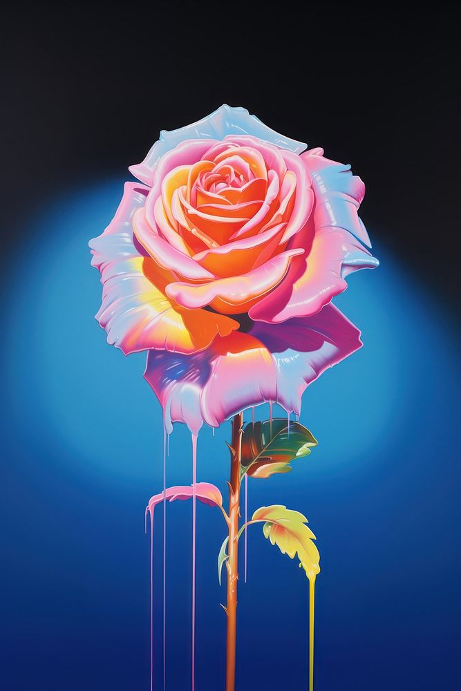 Airbrush art of a rose flower plant inflorescence.