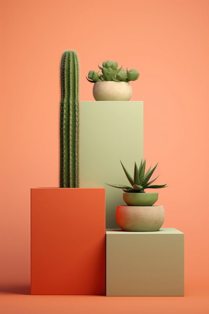 Geometrically terracotta cactus plant.
