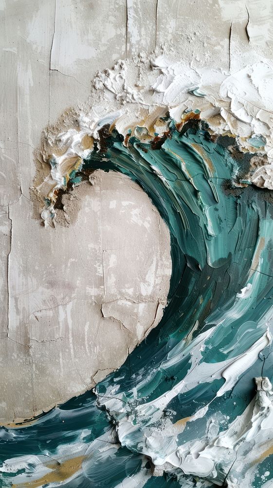 Ocean wave with some paint on it painting rough wall.