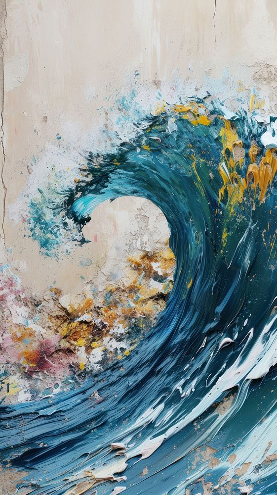 Ocean wave with some paint on it painting outdoors nature.