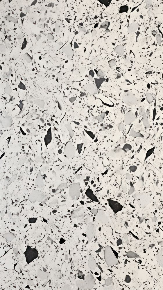 Black and white terrazzo with some paint on it flooring rough wall.