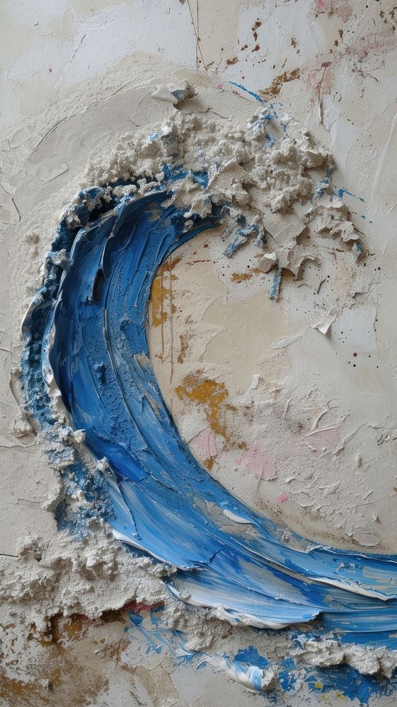 Blue wave with some paint on it wall deterioration creativity.