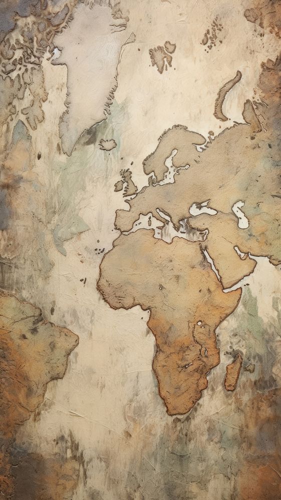 Earth tone with some paint on it paper wall map.