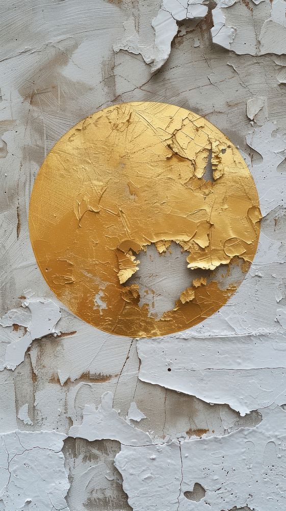 Gold circle pattern with some paint on it plaster wall deterioration.