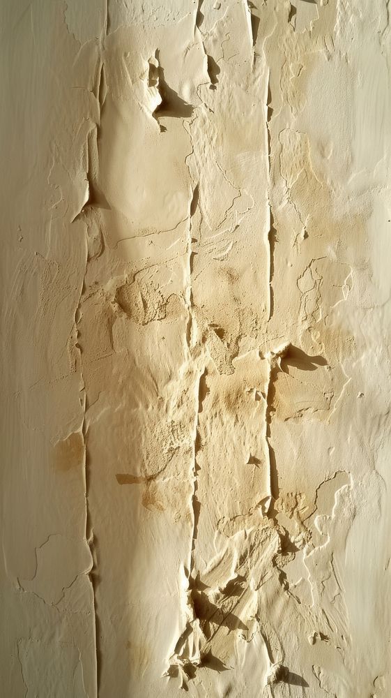 Vertical line beige pattern with some paint on it plaster rough paper.