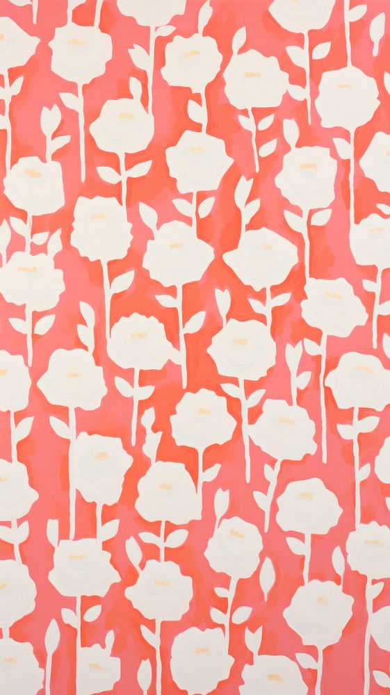 White rose pattern backgrounds pink.