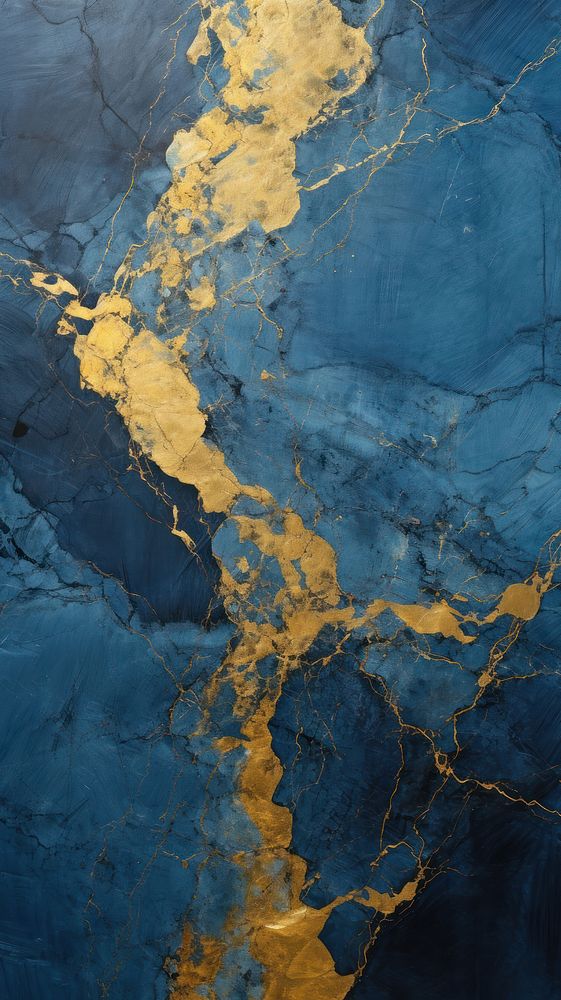 Blue and gold wall backgrounds reflection.