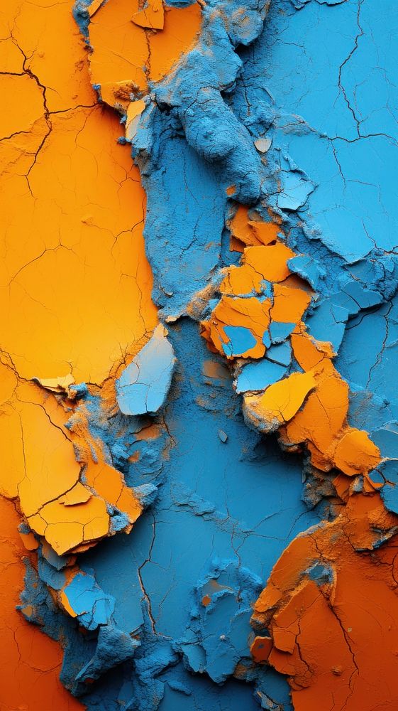 Blue and orange paint wall deterioration.
