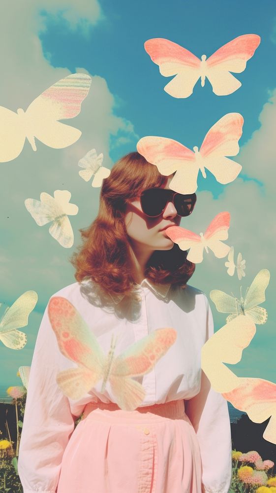 Butterfly sunglasses wallpaper portrait.