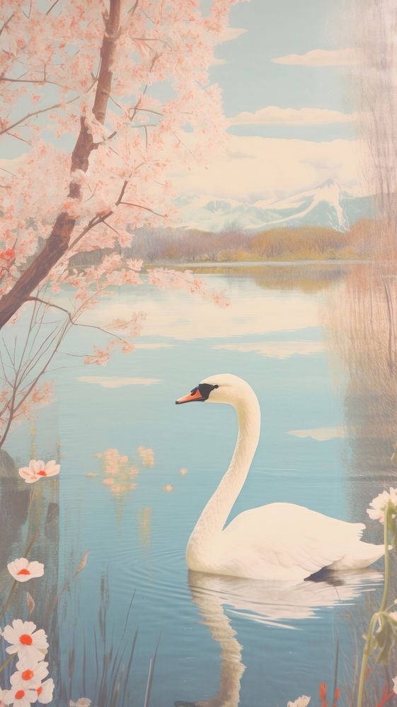 Swan outdoors animal flower.