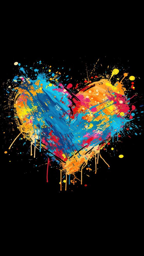 Graffiti spray heart pattern painting black background creativity.