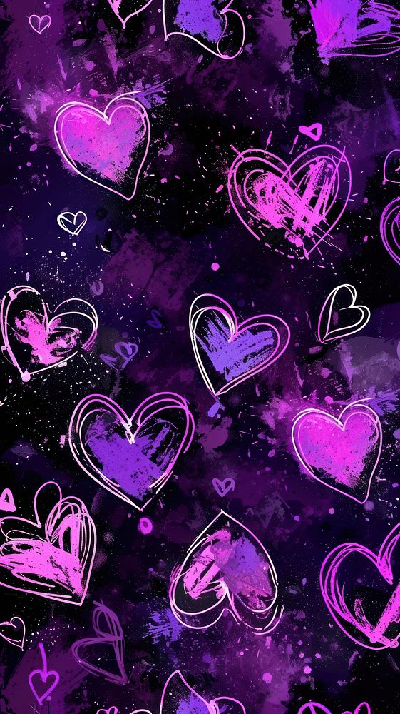 Graffiti spray hearts pattern purple backgrounds creativity.
