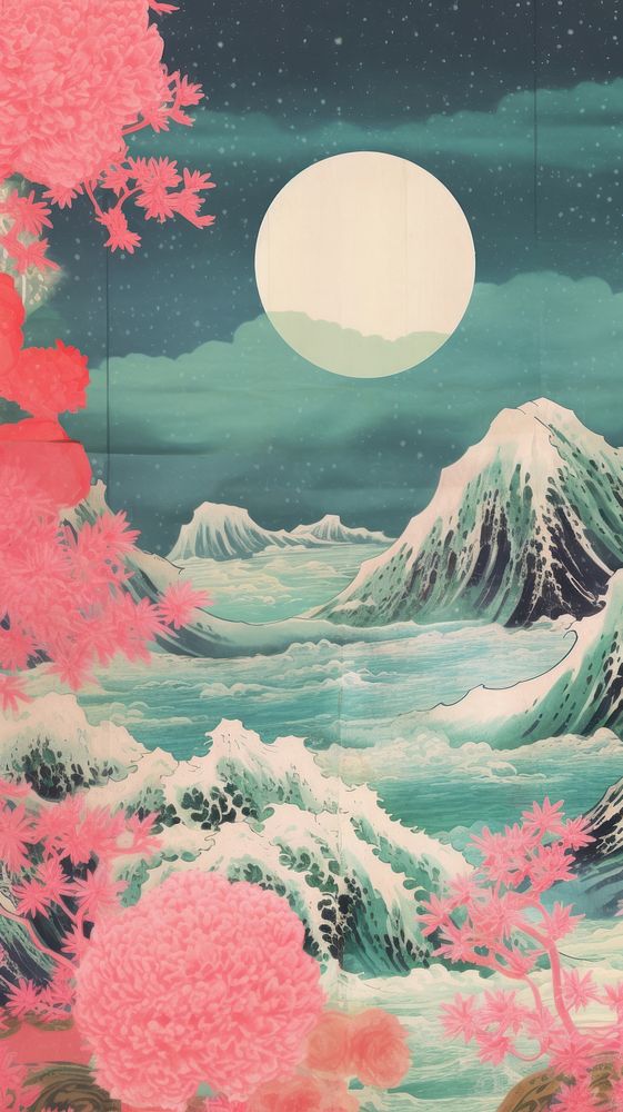 Japanese wave art outdoors painting.