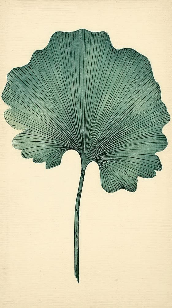 Japanese wood block print illustration of ginkgo leaf drawing sketch plant.