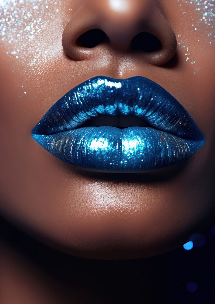 Glitter blue lip perfection.