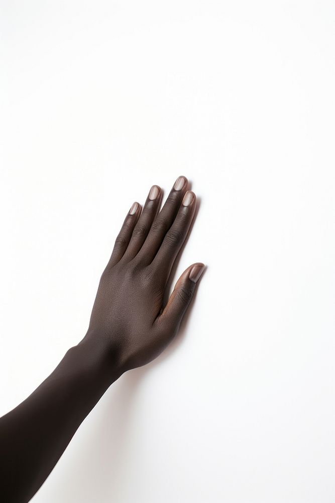 Hand palm up hold beige flat card finger adult black.