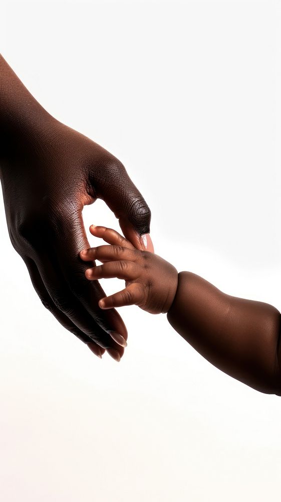 Black mother with baby hand finger white background togetherness.