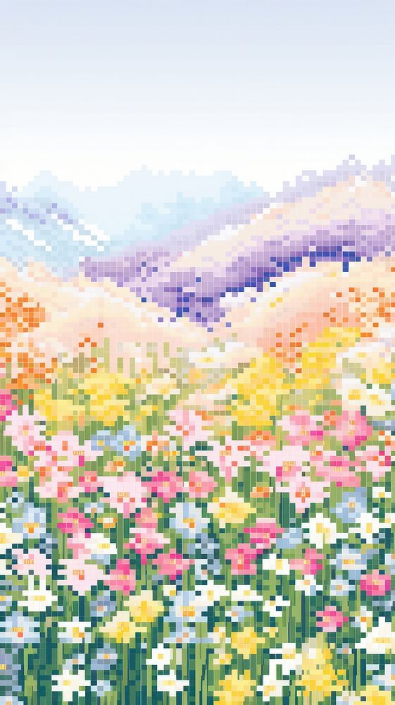Cross stitch pattern flower field wallpaper landscape outdoors graphics.